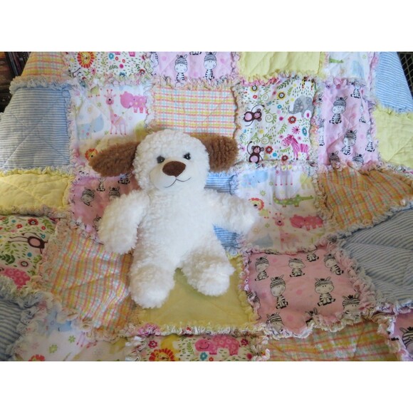 Flannel Rag Quilt With Batting 43 x 43, Jungle Animals Baby Shower Gift - Picture 1 of 12